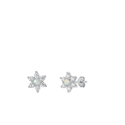 Lhe9451212 Sterling Silver White Lab Opal Flower  Earring