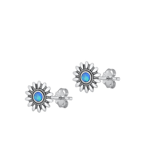 Lhe9451224 Sterling Silver Sun Flower Earring Blue Lab Opal