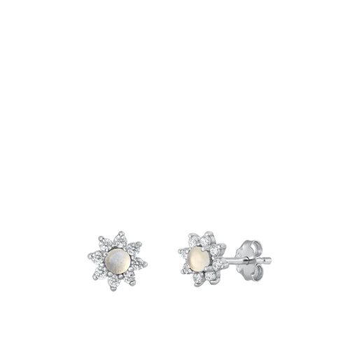 Lhe9451225 Sterling Silver Earring Real Moonstone Flower Cz