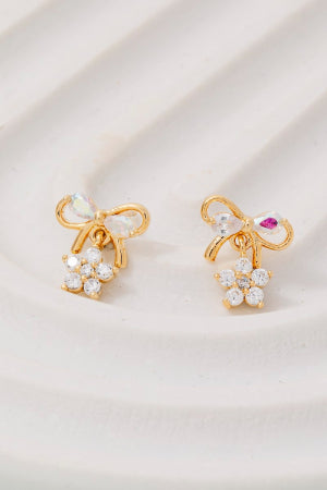 Lhe94849 Fashion Bow Earring Cz Flower Drop