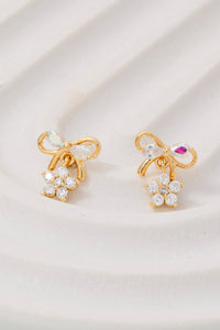Lhe94849 Fashion Bow Earring Cz Flower Drop