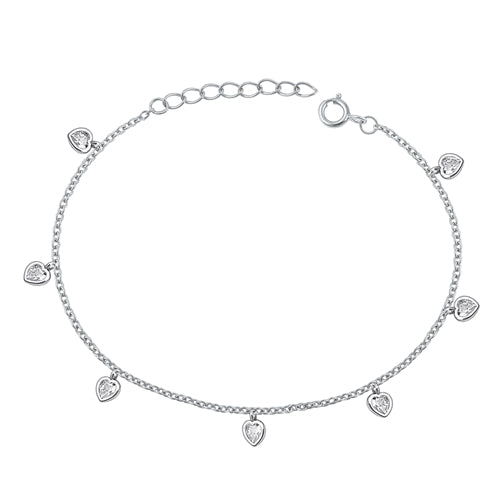 Lhb9510564 Sterling Silver Bracelet Delicate Heart Cz Dangles