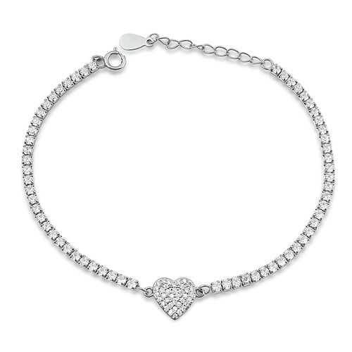 Lhb9510629 Sterling Silver Pave Small Heart Cz Bracelet