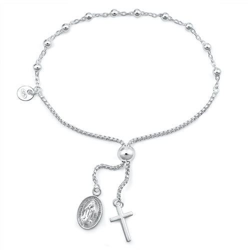 Lhb9538398 Sterling Silver Rosary Bracelet Virgin Mary & Cross