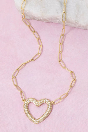 Lhn965989 Fashion Necklace Pave Cz Heart Gold Dipped
