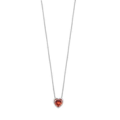 Lhn7110809GN Sterling Silver Garnet Cz Small  Heart Necklace 7 Assorted Colors