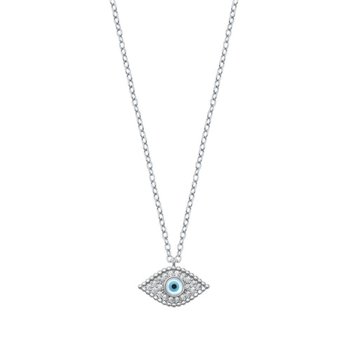 Lhnp9711093 Sterling Silver Necklace Blue Eye Pave Cz