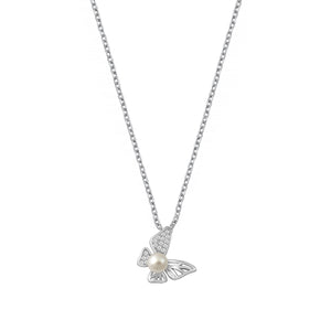 Lhn9711100   Sterling Silver Necklace Butterfly Pearl & Cz Stones