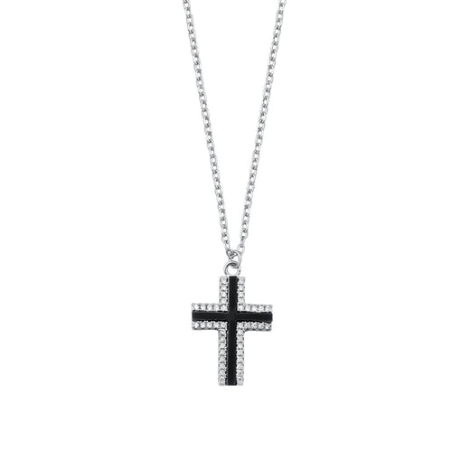 Lhn9711182 Sterling Silver Necklace Cross Black Jet Cz Stone