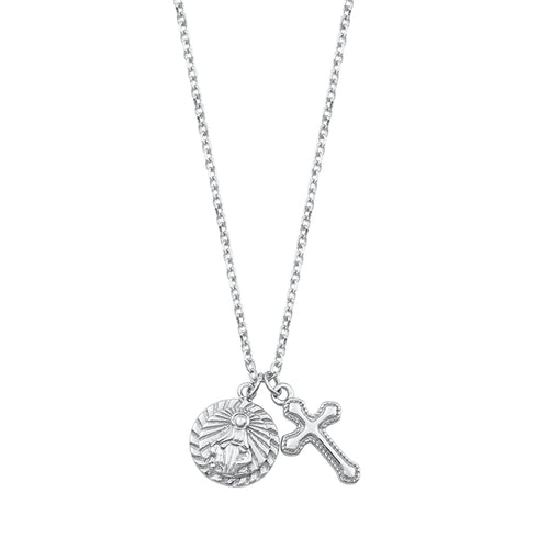 Lhn971118 Sterling Silver Necklace Cross & Mary Charm