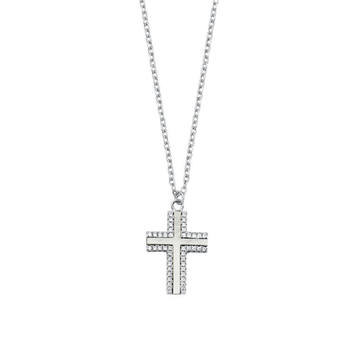 Lhn97111194 0Sterling Silver Necklace Cross Mother of Pearl & Cz Stones