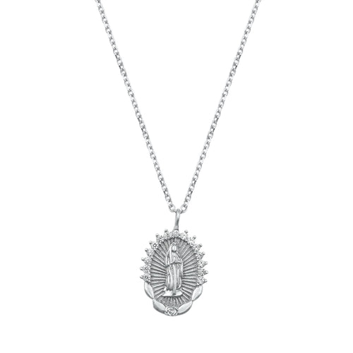Lhn9711198 Sterling Silver Necklace  Religious Virgin Mary & cz Stones