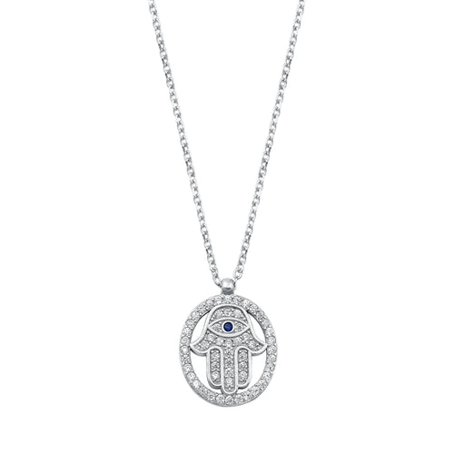 Lhn9711207 Sterling Silver Hamsa Cz & Blue Stone