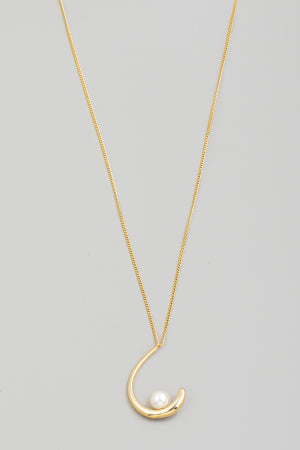 Lhn97670 Fashion Necklace Long Gold Style Hook & Pearl