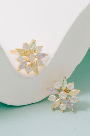 Lhe97849 Sterling Silver Flower Earring Color Cz & Brass