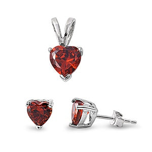 Lhset9811168 Sterling Silver Heart Garnet Set  18'' Chain  7 Assorted Colors Available