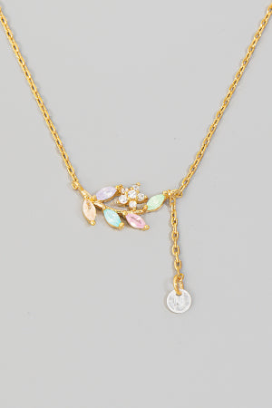 Lhn98261 Fashion Necklace Leaf Multi Color Crystal Stones