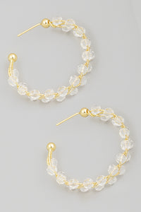 Lhe99154 Fashion Gold Hoop Earring Crystal Beads