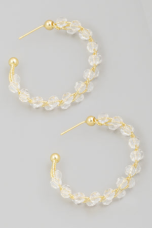Lhe99154 Fashion Gold Hoop Earring Crystal Beads