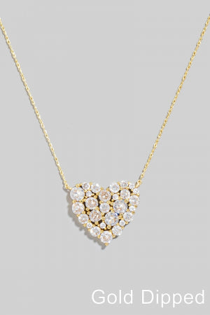 Lhn99600 Fashion Cubic Zirconia Heart Necklace Gold Dipped