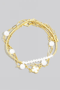 Lhb9960798 Fashion Multi Chain Pearl & Clover Bracelet