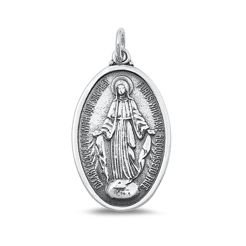 Lhp9349127 Sterling Silver Oval Pendant Religious Virgin Mary + 18'' Chain
