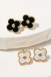 lhe3799 Fashion Clover Earring Black & White