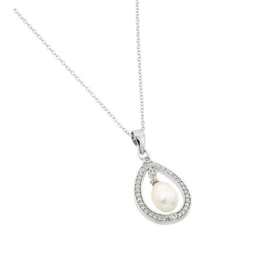 Lhp00974 Sterling Silver Pearl Dangle Tear Drop Necklace