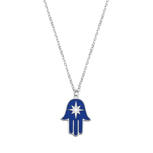 Lhn711199 Sterling Silver Blue Hamsa Star Necklace