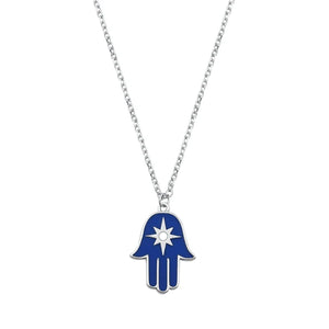 Lhn711199 Sterling Silver Blue Hamsa Star Necklace