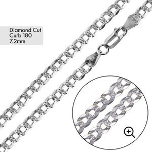 Lhchb6309 Sterling Silver Curb 180 Chain Bracelet Diamond Cut 1 side Assorted Sizes