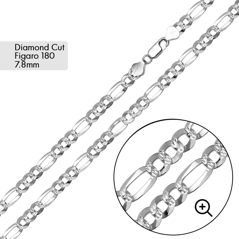 Lhchb6389 Sterling Silver Bracelet Diamond Cut Figaro 180