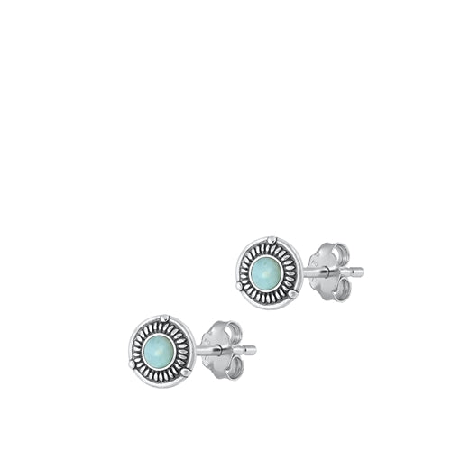 Lhe9451219 Sterling Silver Round Earring Real Larimar Stone