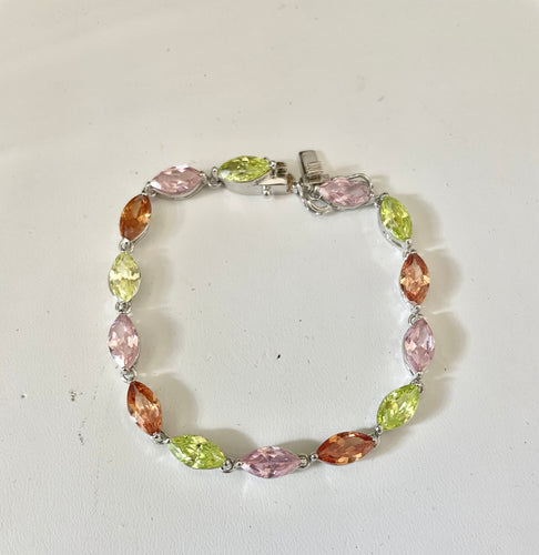 Lhb00101 Sterling Silver Bracelet Multi Color Cz Stones