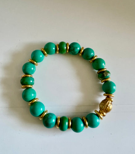 Lhb6838 Real Stone Green Turquoise Beaded Bracelet