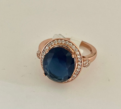 Lhr6849 Sterling Silver Ring Cz Sapphire Oval Rose Gold