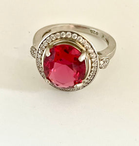 Lhr6856 Sterling Silver Oval Ruby Cz Ring