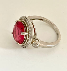 Lhr6856 Sterling Silver Oval Ruby Cz Ring