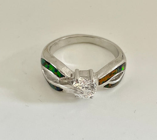 Lhr6864 Sterling Silver Black Opal Cz Band Ring