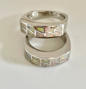 Lhr6868 Sterling Silver White  Lab Opal Band Ring