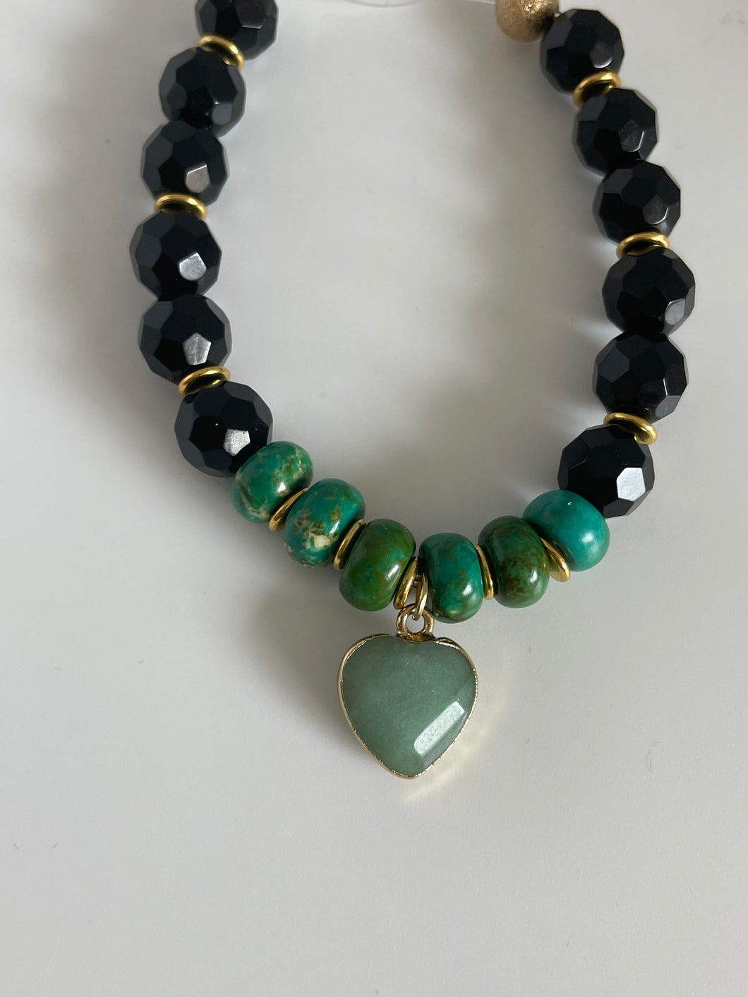 Lhb6886 Real Stone Black Onyx Green Turquoise & Green Agate Heart Drop