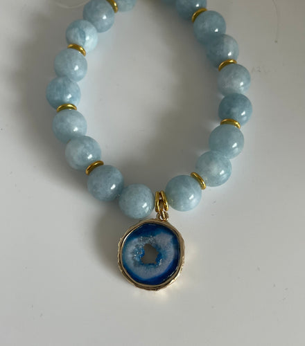 Lhb6887 Real Stone Bracelet Blue Jade Druzy Quartz  Drop