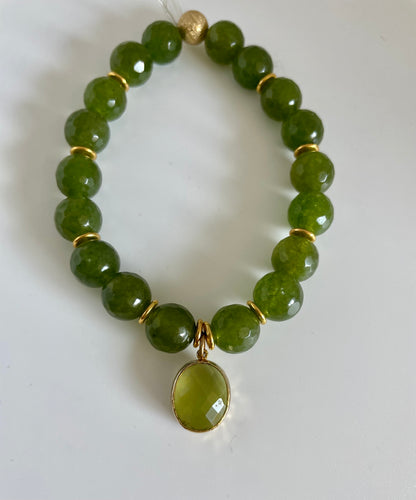 Lhb6895 Real Stone Green Jade Facetted  Drop Stone