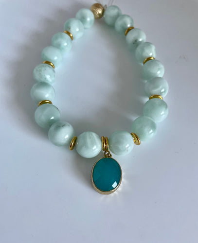 Lhb6913 Real Stone Bracelet Moonstone & Blue Oval Drop Cz
