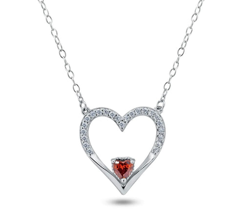 Lhp014779 Sterling Silver Heart Necklace Garnet Stone