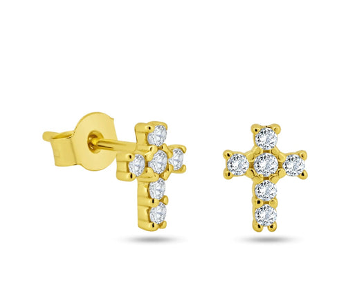 Lhe69399* Sterling Silver Cross Earring Gold Plated