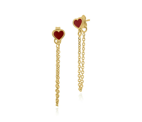 Lhe000969Gp Sterling Silver Earring Gold Plated Heart Enamel Chain Drop