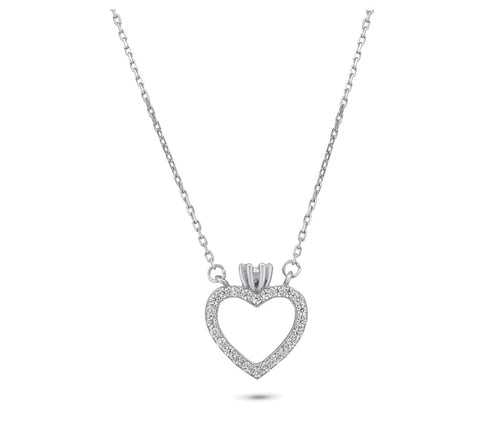 Lhn0002029 Sterling Silver Necklace Heart & Crown Cz