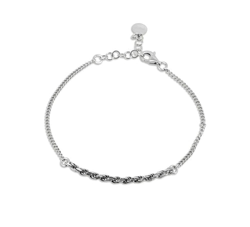 Lhb0003419Rh Sterling Silver Bracelet Rhodium Plated Rope Strand