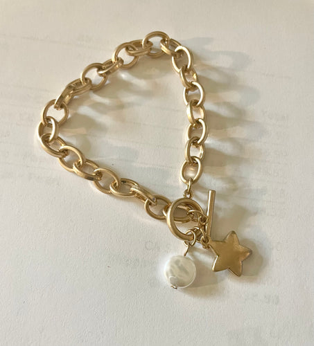 Lhb0614 Fashion Bracelet Link with Toggle Star & Coin Pearl